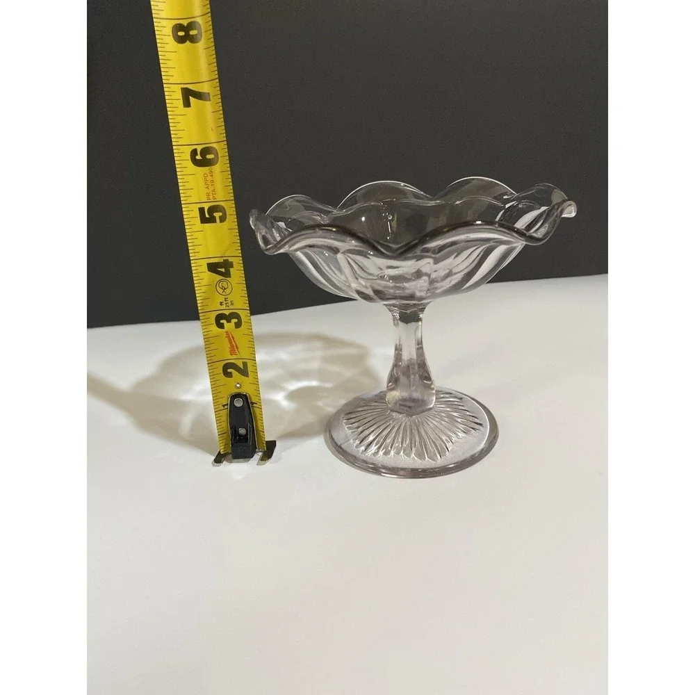 Vintage smoke grey glass pedestal dish flutes‎ ruffled centerpiece candy dish